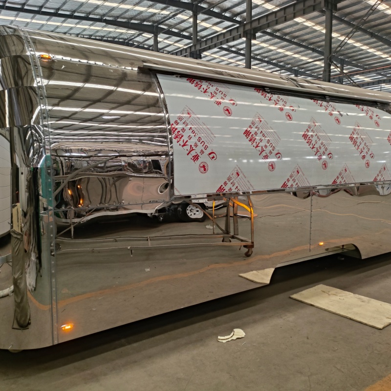 “High-Gloss Stainless Steel Mobile Food Cart - Retro-Style Commercial Vending Truck for Food Business