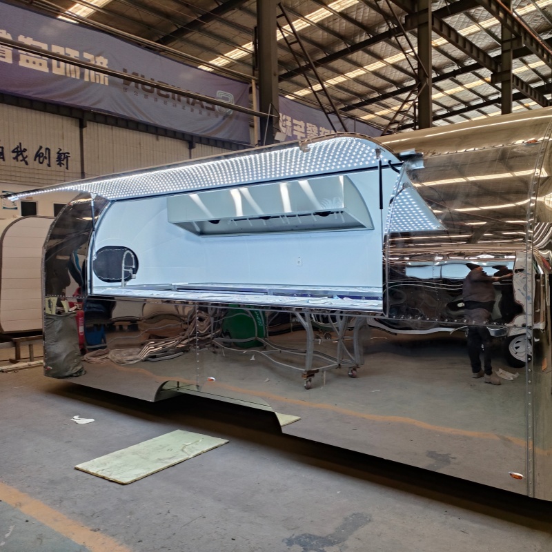 “High-Gloss Stainless Steel Mobile Food Cart - Retro-Style Commercial Vending Truck for Food Business