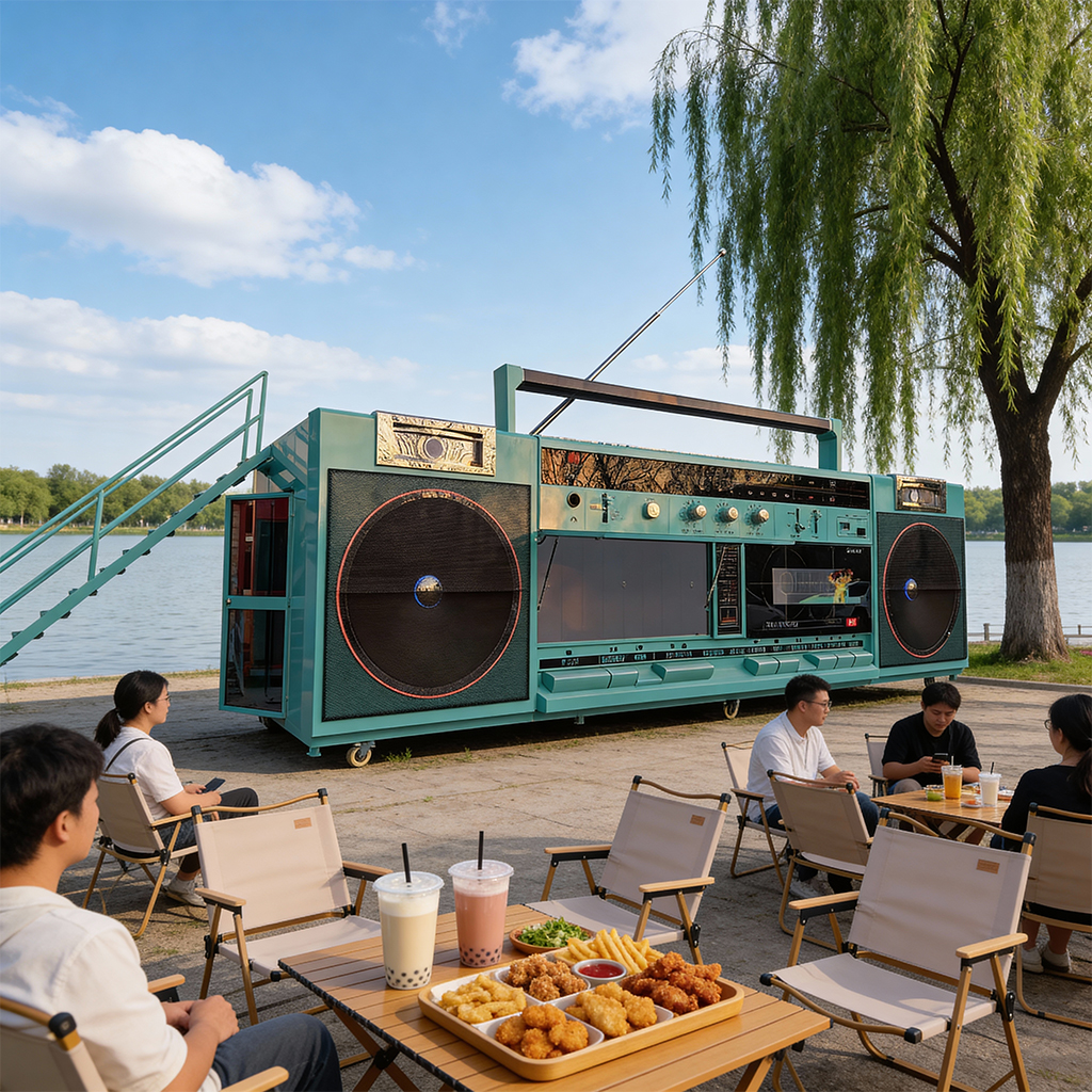 Retro Boombox Food Truck - Giant Vintage Radio Themed Mobile Kitchen for Street Food/Beverage Business