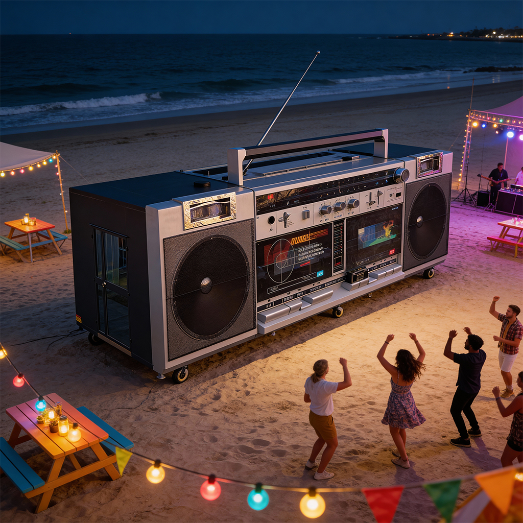 Retro Boombox Food Truck - Giant Vintage Radio Themed Mobile Kitchen for Street Food/Beverage Business